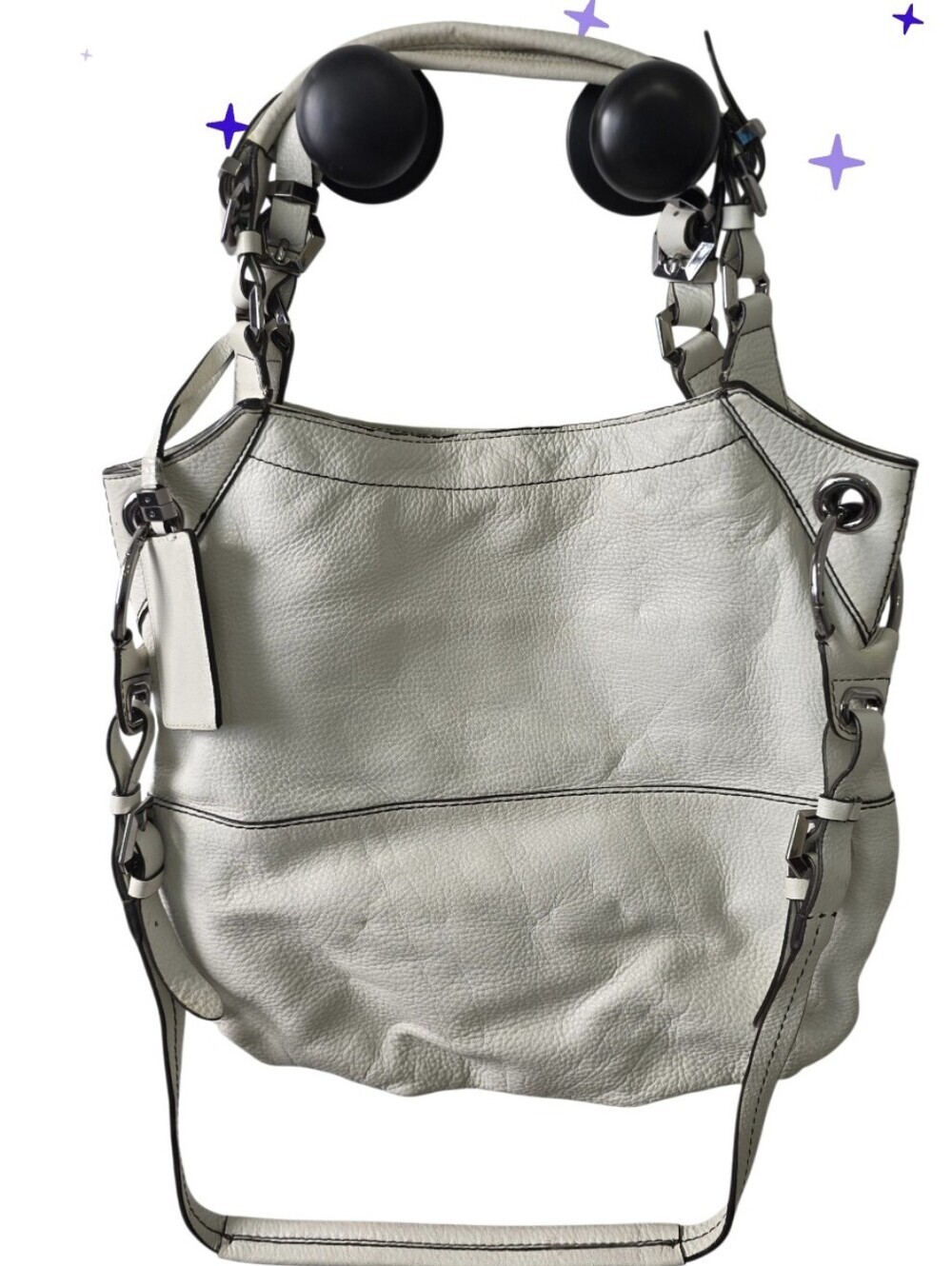 Oryany Womens Pebble Leather  Handbag Shoulder Bag Purse White Silver Accents